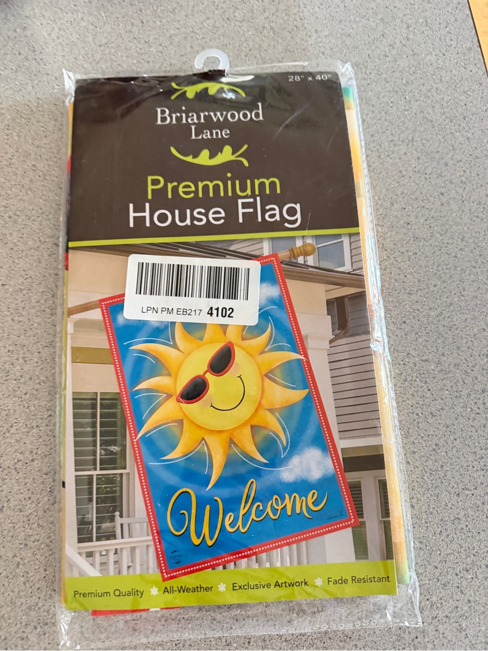 New Briarwood Premium House Flag 'Welcome' Sun w/Sunglasses All Weather 28"x40"